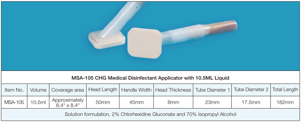 Applicateur de désinfectant médical MSA-105 CHG avec spécification liquide de 10,5 ml