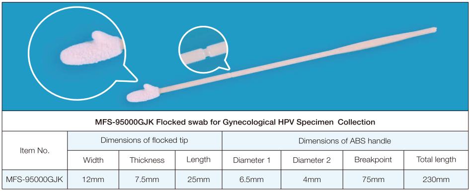 MFS-95000GJK Écouvillon floqué pour prélèvement gynécologique d'échantillons HPV